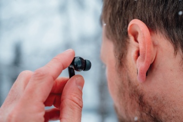 Logotrade promotional gifts photo of: Skywave RCS recycled plastic solar earbuds