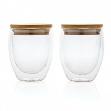 Logo trade promotional gifts image of: Double wall borosilicate glass with bamboo lid 250ml 2pc set