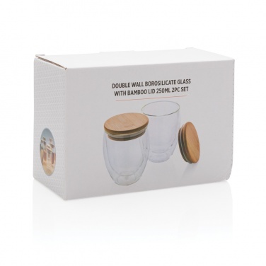 Logotrade promotional product picture of: Double wall borosilicate glass with bamboo lid 250ml 2pc set