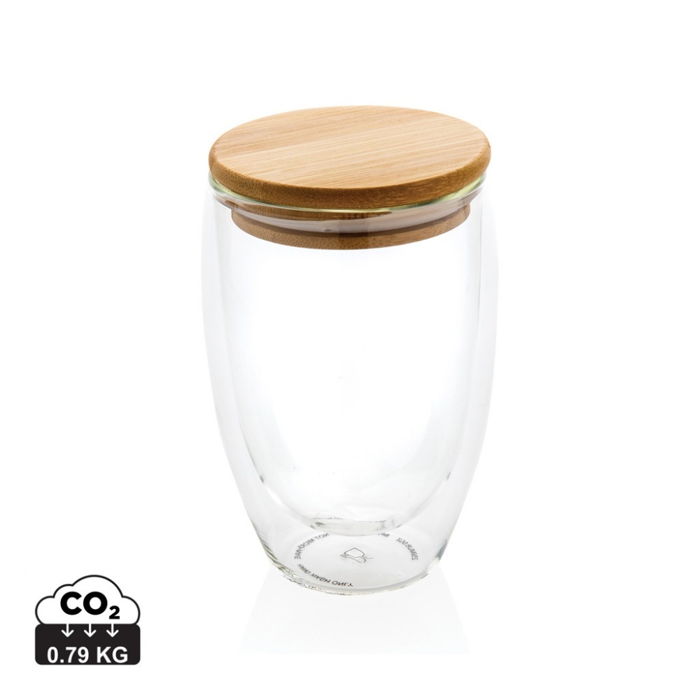 Logo trade promotional gifts image of: Double wall borosilicate glass with bamboo lid 350ml