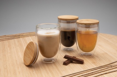 Logotrade corporate gift image of: Double wall borosilicate glass with bamboo lid 350ml