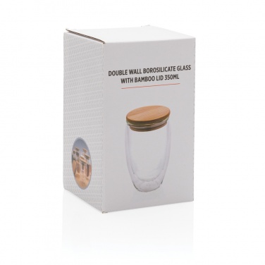 Logotrade promotional gift image of: Double wall borosilicate glass with bamboo lid 350ml