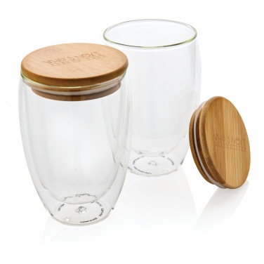 Logo trade promotional products image of: Double wall borosilicate glass with bamboo lid 350ml 2pc set