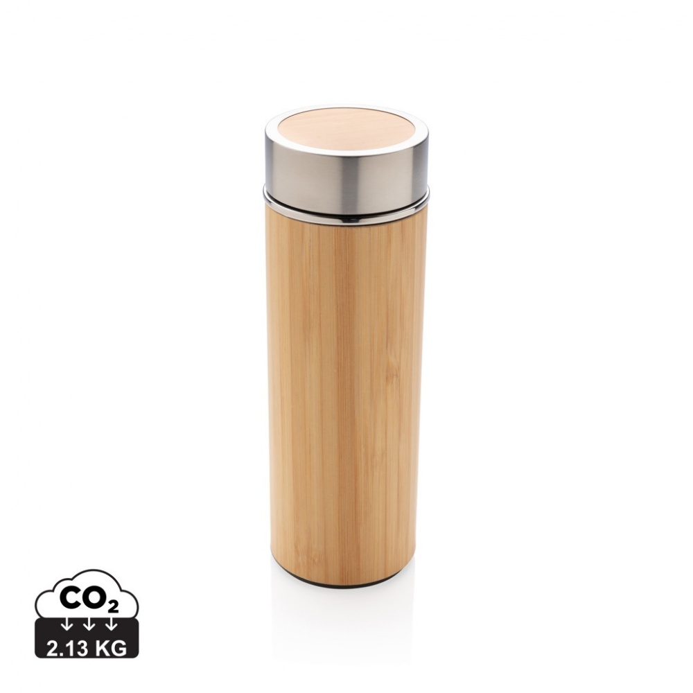 Logo trade promotional giveaways picture of: Leak proof bamboo vacuum bottle