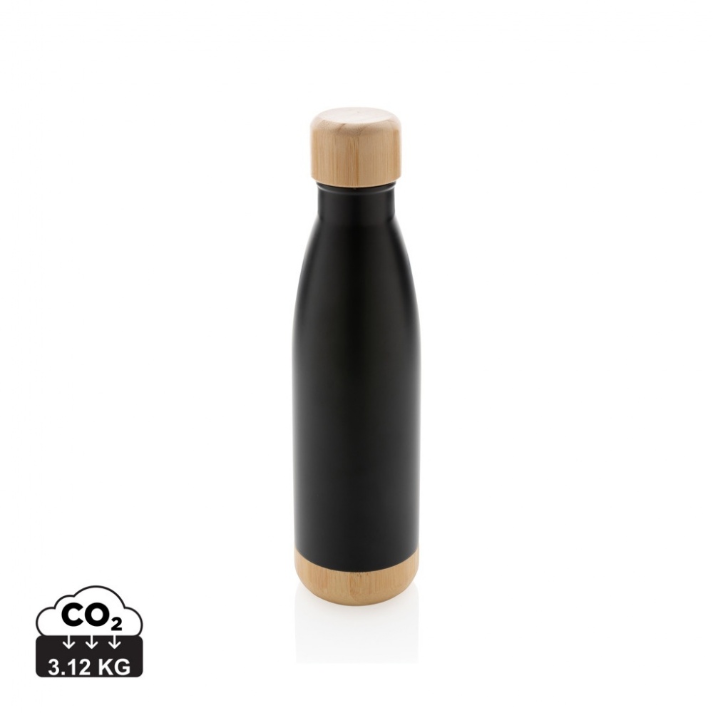 Logo trade promotional giveaways image of: Vacuum stainless steel bottle with bamboo lid and bottom
