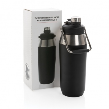 Logo trade promotional giveaways image of: Vacuum stainless steel dual function lid bottle 1L