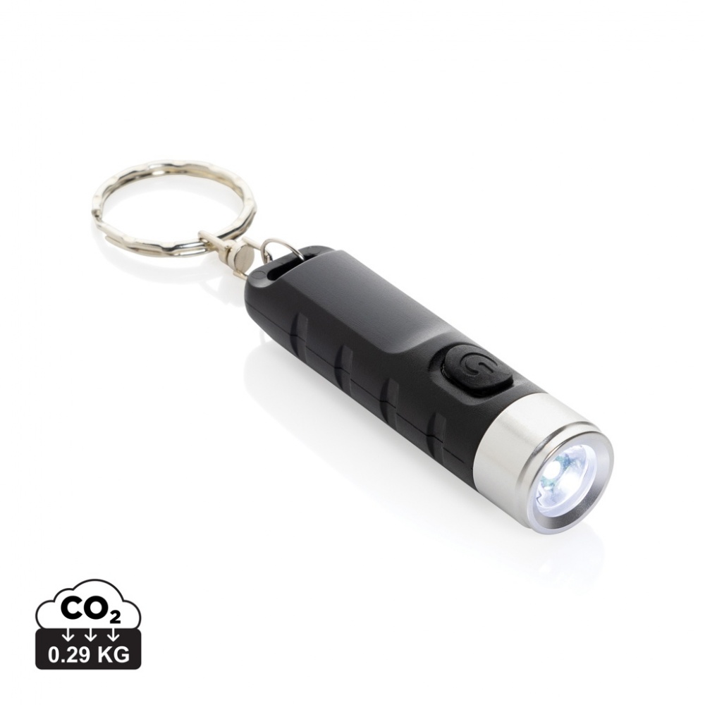 Logotrade promotional product picture of: Globix RCS recycled plastic USB re-chargeable keychain torch