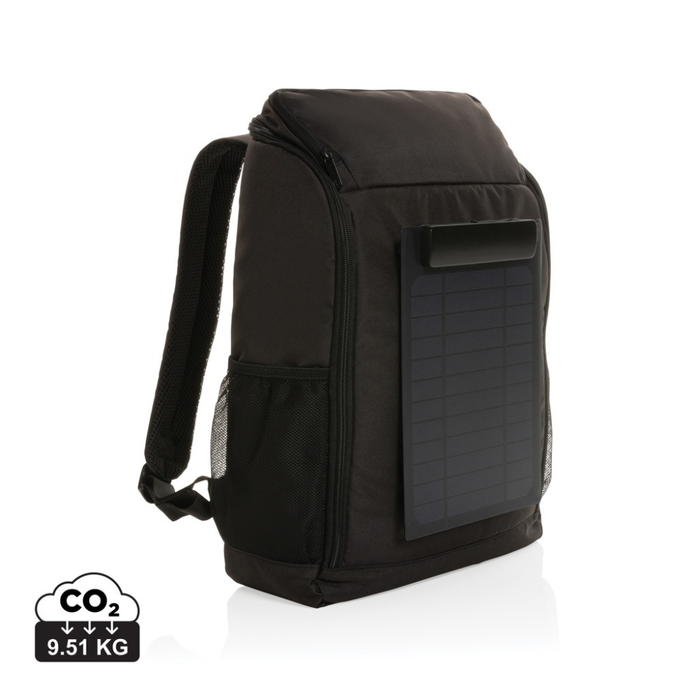 Logo trade promotional items image of: Pedro AWARE™ RPET deluxe backpack with 5W solar panel