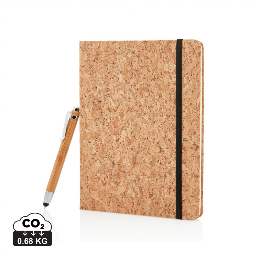 Logo trade promotional items image of: A5 notebook with bamboo pen including stylus
