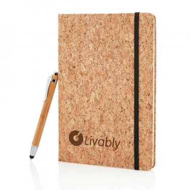 Logo trade promotional merchandise photo of: A5 notebook with bamboo pen including stylus