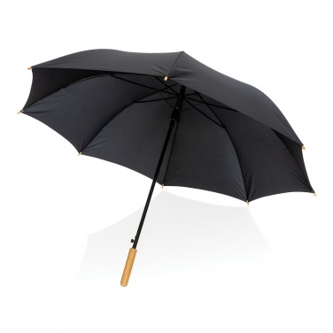 Logo trade advertising product photo of: 27" Impact AWARE™ RPET 190T auto open bamboo umbrella