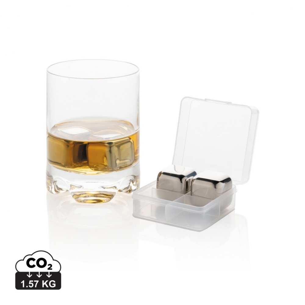 Logo trade promotional product photo of: Re-usable stainless steel ice cubes 4pc
