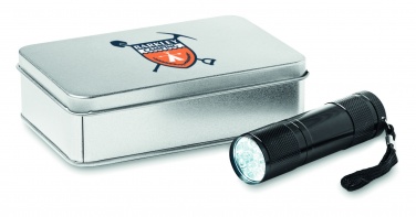 Logo trade advertising products image of: LED torch in tin box