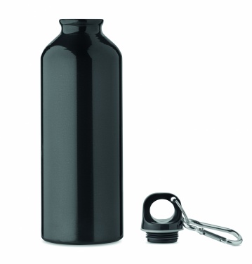 Logotrade advertising product image of: 500 ml single-walled water bottle made of recycled aluminum with a carabiner