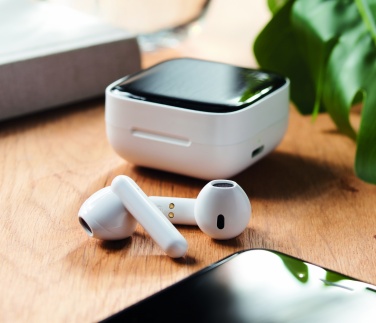 Logo trade promotional items image of: TWS earbuds with solar charger