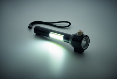 Logotrade promotional products photo of: 3-in-1 aluminum flashlight with an emergency hammer and seatbelt cutter, customizable with printing