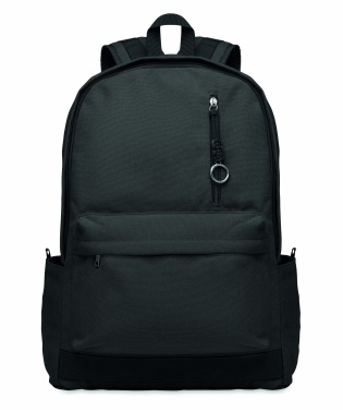 Logo trade advertising products image of: A 15-inch laptop backpack made of recycled pre-consumer cotton with customizable printing