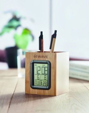 Logotrade business gift image of: Bamboo pen holder and LCD clock