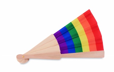 Logo trade business gifts image of: Rainbow wooden hand fan