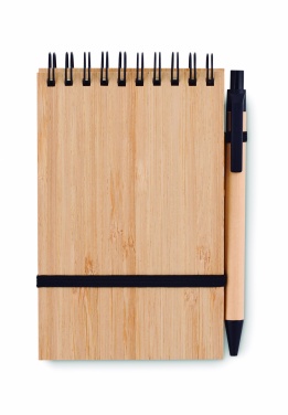 Logo trade advertising products image of: A6 bamboo notepad with pen SONORABAM