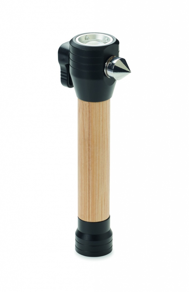 Logotrade corporate gift picture of: 3-in-1 bamboo flashlight with an emergency hammer and seatbelt cutter
