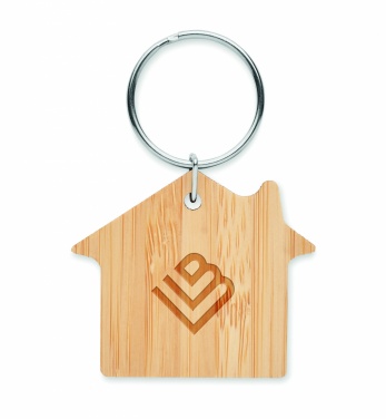 Logotrade promotional gift picture of: House shaped bamboo key ring Järvenpää
