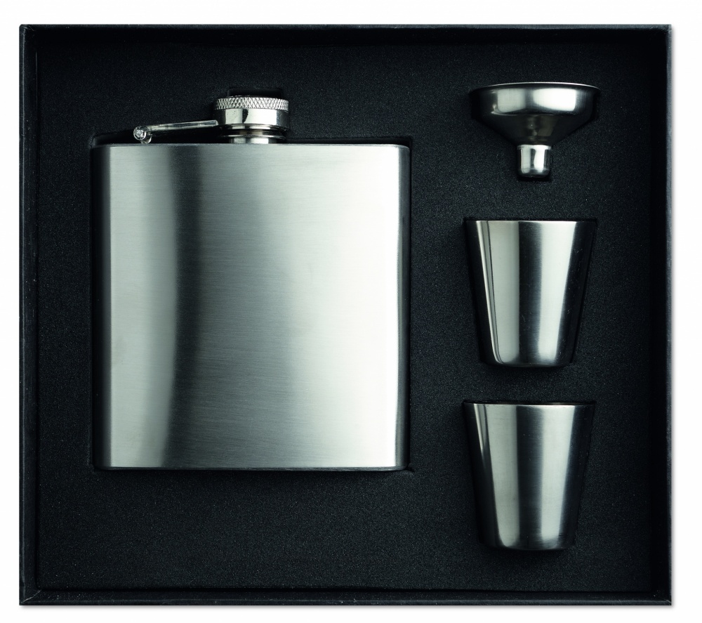 Logotrade promotional giveaway image of: Slim hip flask w 2 cups set