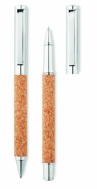 Logotrade promotional giveaway image of: Metal Ball pen set in cork box