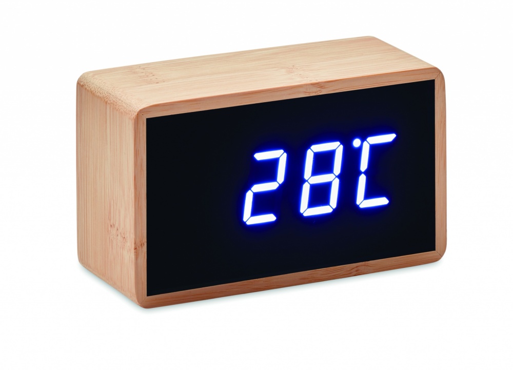 Logotrade promotional product picture of: LED alarm clock bamboo casing Düsseldorf