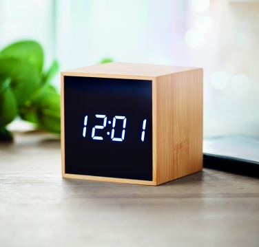 Logo trade promotional products picture of: LED alarm clock bamboo casing Dortmund
