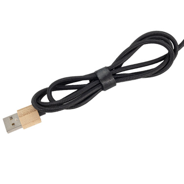 Logo trade promotional merchandise picture of: 3-in-1 cable with elighted logo in a wooden casing, LH-ZMU06