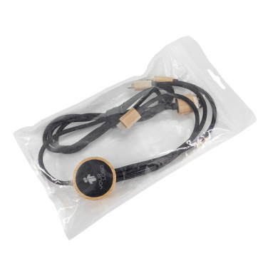Logo trade promotional giveaways image of: 3-in-1 cable with elighted logo in a wooden casing, LH-ZMU06