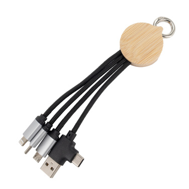 Logo trade corporate gifts image of: 4-in-1 cable with elighted logo in a wooden casing, LH-ZMU05