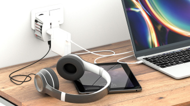 Logo trade promotional merchandise image of: SKROSS World Travel Adapter MUV 2-pole with USB A and C