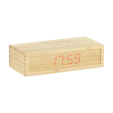 Logo trade promotional products image of: Bamboo Alarm Clock with Wireless Charger