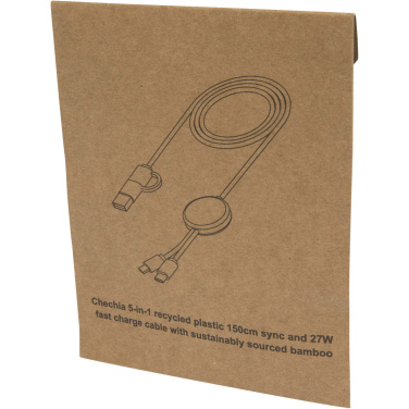 Logotrade promotional giveaway picture of: Chechia 5-in-1 recycled plastic 150 cm data sync and 27W fast charge cable with bamboo details