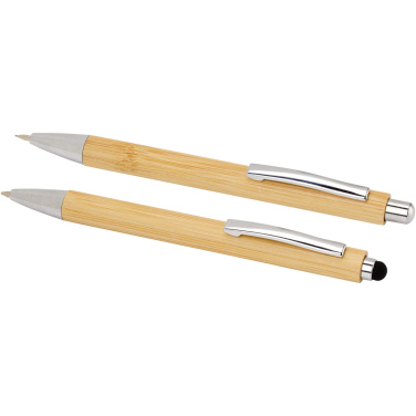Logotrade corporate gift picture of: Oblys bamboo ballpoint pen and mechanical pencil set (black ink)