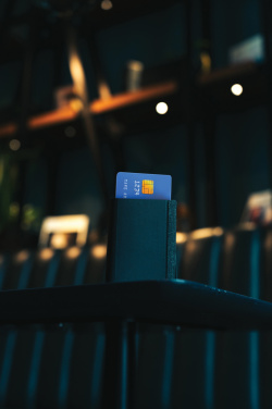 Logotrade promotional merchandise image of: Seekcard RCS rpolyester card wallet with worldwide locating