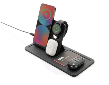 Logo trade corporate gifts image of: Swiss Peak 3 in 1 RCS recycled PU wireless charger desk tray