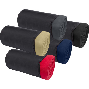 Logo trade business gifts image of: Huggy fleece plaid blanket with carry pouch 220x250 cm