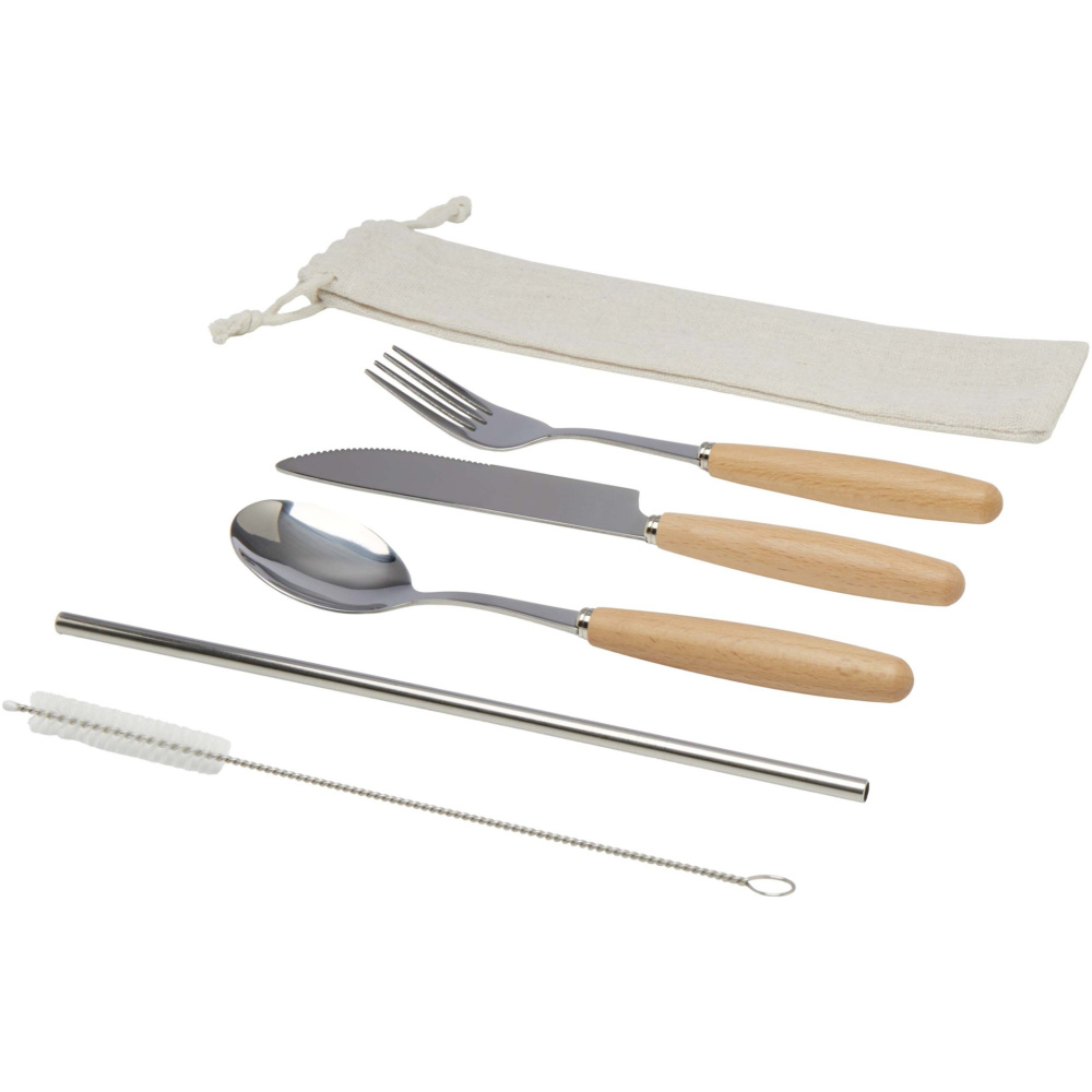 Logo trade promotional items picture of: Root 5-piece stainless steel and beech wood cutlery set