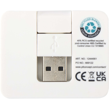 Logo trade promotional item photo of: Gaia 4-port USB hub with USB-A and Type-C output and dual input - made from recycled plastic