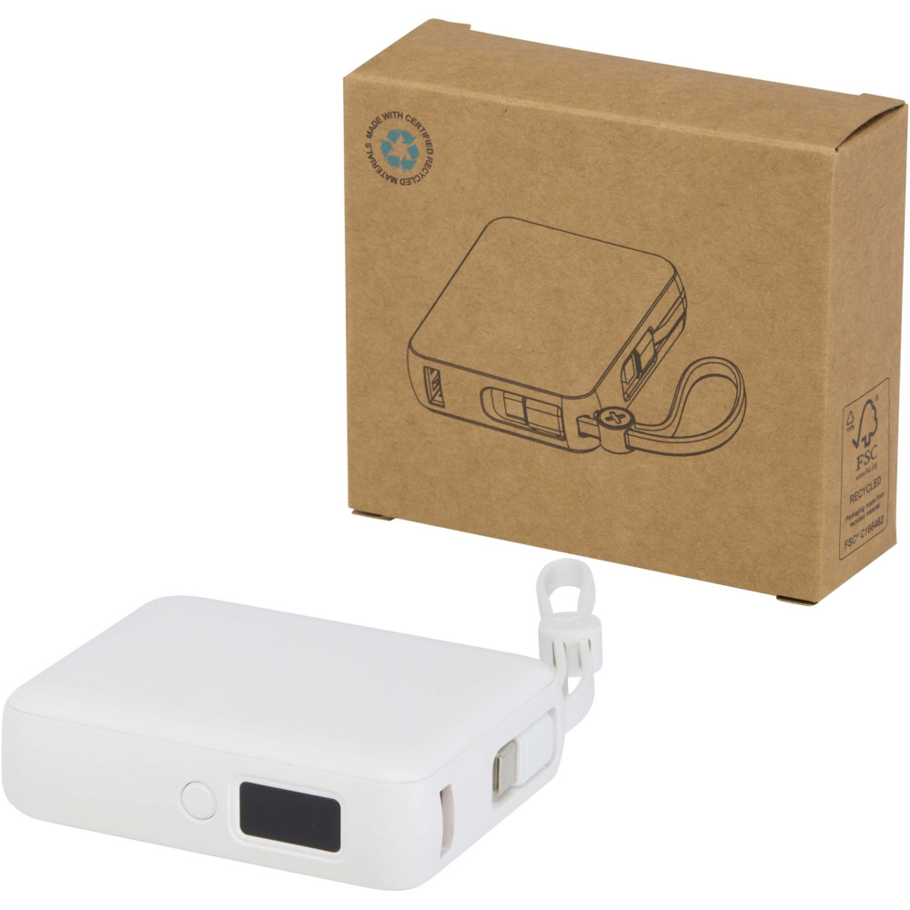 Logotrade promotional items photo of: Acrux 10.000 mAh 35W tablet power bank with built in Type-C cable - made from recycled plastic