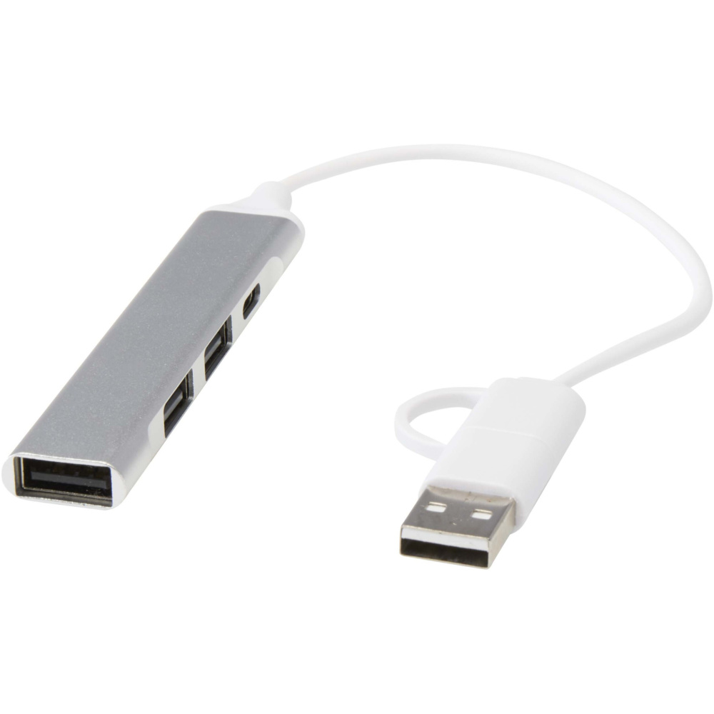 Logo trade promotional merchandise picture of: Alkaid 4-port recycled aluminium USB-A and Type-C hub with dual input