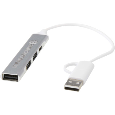 Logotrade advertising product image of: Alkaid 4-port recycled aluminium USB-A and Type-C hub with dual input