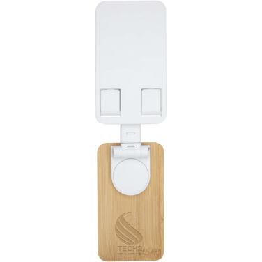 Logotrade promotional merchandise image of: Alfirk recycled plastic foldeable desk phone stand with bamboo details