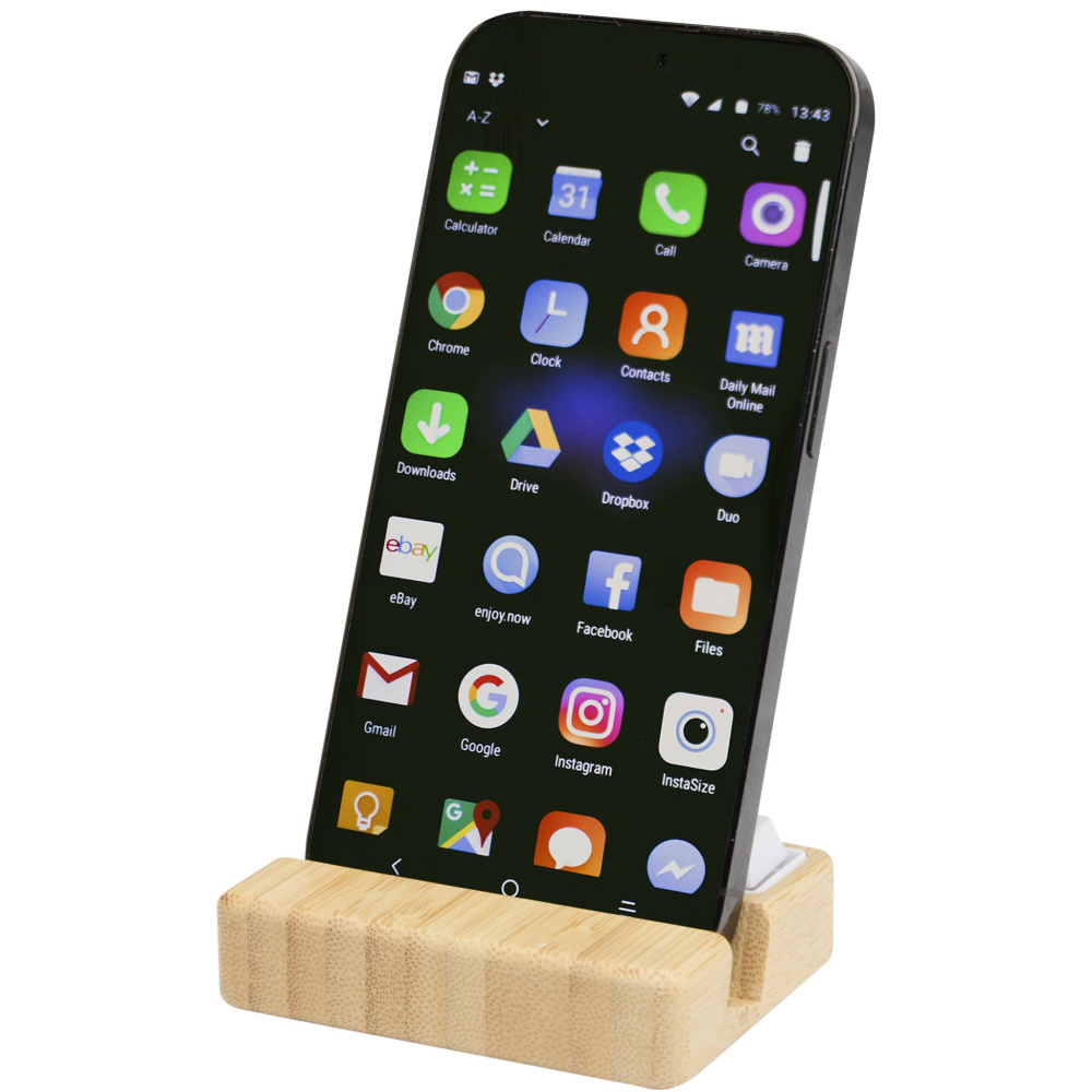 Logo trade promotional items image of: Algol recycled plastic phone stand and fidget toy with bamboo details