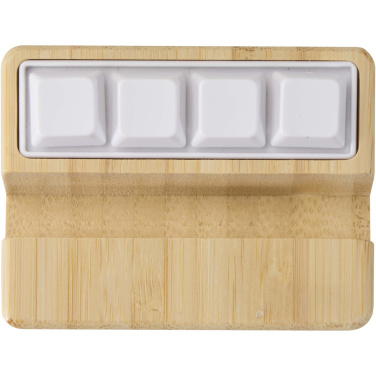 Logo trade business gifts image of: Algol recycled plastic phone stand and fidget toy with bamboo details