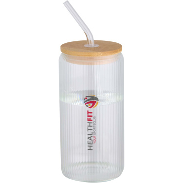 Logo trade advertising product photo of: Mirage 500 ml single-walled borosilicate glass jar with bamboo lid
