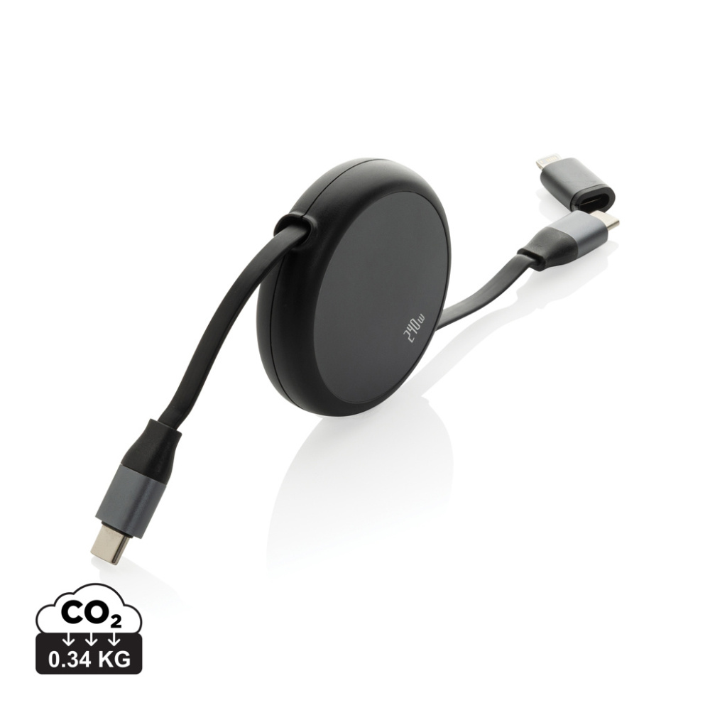 Logo trade advertising products image of: Terra RCS recycled aluminium retractable 240W 2-in-1 cable